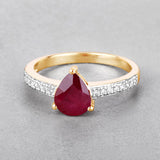 1.56 Carat Genuine Ruby and White Diamond 14K Yellow Gold Ring