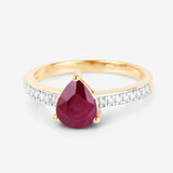 1.56 Carat Genuine Ruby and White Diamond 14K Yellow Gold Ring