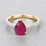 1.68 Carat Genuine Ruby and White Diamond 14K Yellow Gold Ring