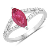 1.58 Carat Genuine Ruby and White Diamond 14K White Gold Ring