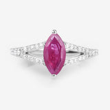 1.58 Carat Genuine Ruby and White Diamond 14K White Gold Ring