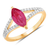 1.58 Carat Genuine Ruby and White Diamond 14K Yellow Gold Ring