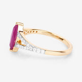 1.58 Carat Genuine Ruby and White Diamond 14K Yellow Gold Ring