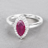 1.57 Carat Genuine Ruby and White Diamond 14K White Gold Ring