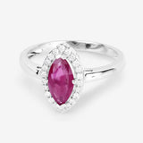 1.57 Carat Genuine Ruby and White Diamond 14K White Gold Ring