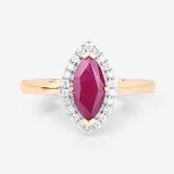 1.57 Carat Genuine Ruby and White Diamond 14K Yellow Gold Ring
