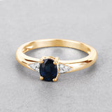 0.84 Carat Genuine Blue Sapphire and White Diamond 14K Yellow Gold Ring