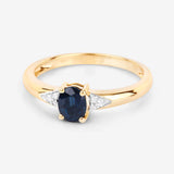 0.84 Carat Genuine Blue Sapphire and White Diamond 14K Yellow Gold Ring