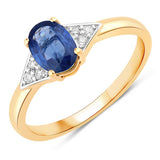 1.01 Carat Genuine Blue Sapphire and White Diamond 14K Yellow Gold Ring