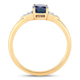 1.01 Carat Genuine Blue Sapphire and White Diamond 14K Yellow Gold Ring