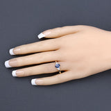 1.01 Carat Genuine Blue Sapphire and White Diamond 14K Yellow Gold Ring