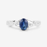 1.04 Carat Genuine Blue Sapphire and White Diamond 14K White Gold Ring