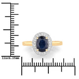 1.84 Carat Genuine Blue Sapphire and White Diamond 14K Yellow Gold Ring