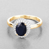 1.84 Carat Genuine Blue Sapphire and White Diamond 14K Yellow Gold Ring