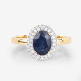1.84 Carat Genuine Blue Sapphire and White Diamond 14K Yellow Gold Ring