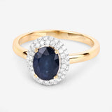 1.84 Carat Genuine Blue Sapphire and White Diamond 14K Yellow Gold Ring