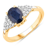 1.73 Carat Genuine Blue Sapphire and White Diamond 14K Yellow Gold Ring