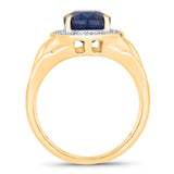 3.31 Carat Genuine Blue Sapphire and White Diamond 14K Yellow Gold Ring