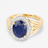 3.31 Carat Genuine Blue Sapphire and White Diamond 14K Yellow Gold Ring