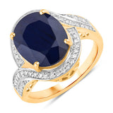6.52 Carat Genuine Blue Sapphire and White Diamond 14K Yellow Gold Ring