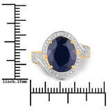 6.52 Carat Genuine Blue Sapphire and White Diamond 14K Yellow Gold Ring