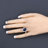 6.52 Carat Genuine Blue Sapphire and White Diamond 14K Yellow Gold Ring