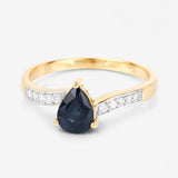 0.89 Carat Genuine Blue Sapphire and White Diamond 14K Yellow Gold Ring