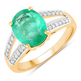 2.29 Carat Genuine Zambian Emerald and White Diamond 14K Yellow Gold Ring