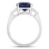 4.46 Carat Genuine Blue Sapphire and White Diamond 14K White Gold Ring