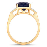 4.46 Carat Genuine Blue Sapphire and White Diamond 14K Yellow Gold Ring