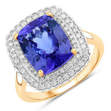 4.84 Carat Genuine Tanzanite and White Diamond 14K Yellow Gold Ring