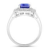3.32 Carat Genuine Tanzanite and White Diamond 14K White Gold Ring
