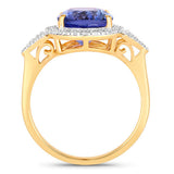 4.13 Carat Genuine Tanzanite and White Diamond 14K Yellow Gold Ring
