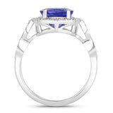 3.85 Carat Genuine Tanzanite and White Diamond 14K White Gold Ring