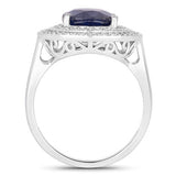 4.82 Carat Genuine Blue Sapphire and White Diamond 14K White Gold Ring