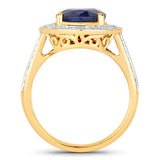 4.74 Carat Genuine Blue Sapphire and White Diamond 14K Yellow Gold Ring