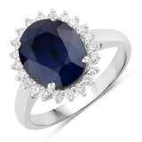 4.63 Carat Genuine Blue Sapphire and White Diamond 14K White Gold Ring