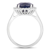 4.63 Carat Genuine Blue Sapphire and White Diamond 14K White Gold Ring