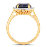 4.63 Carat Genuine Blue Sapphire and White Diamond 14K Yellow Gold Ring