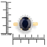 4.63 Carat Genuine Blue Sapphire and White Diamond 14K Yellow Gold Ring