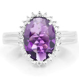 4.99 Carat Genuine Amethyst and White Topaz .925 Sterling Silver Ring