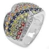3.07 Carat Genuine Multi Sapphire .925 Sterling Silver Ring