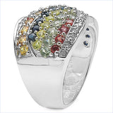 3.07 Carat Genuine Multi Sapphire .925 Sterling Silver Ring