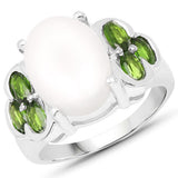 4.52 Carat Genuine Opal and Chrome Diopside .925 Sterling Silver Ring