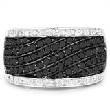 0.79 Carat Genuine Black Diamond and White Diamond .925 Sterling Silver Ring