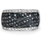 0.80 Carat Genuine Blue Diamond and White Diamond .925 Sterling Silver Ring