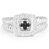0.19 Carat Genuine Black Diamond and White Diamond .925 Sterling Silver Ring