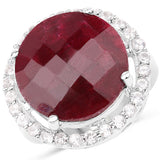 13.10 Carat Dyed Ruby and White Topaz .925 Sterling Silver Ring