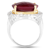 13.10 Carat Dyed Ruby and White Topaz .925 Sterling Silver Ring