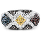 0.61 Carat Genuine Multi Diamond .925 Sterling Silver Ring